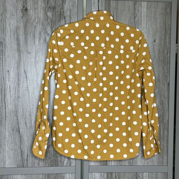 J. Crew Poplin Shirt Mustard Color White Polka Dots Long Sleeves - Picture 4 of 6